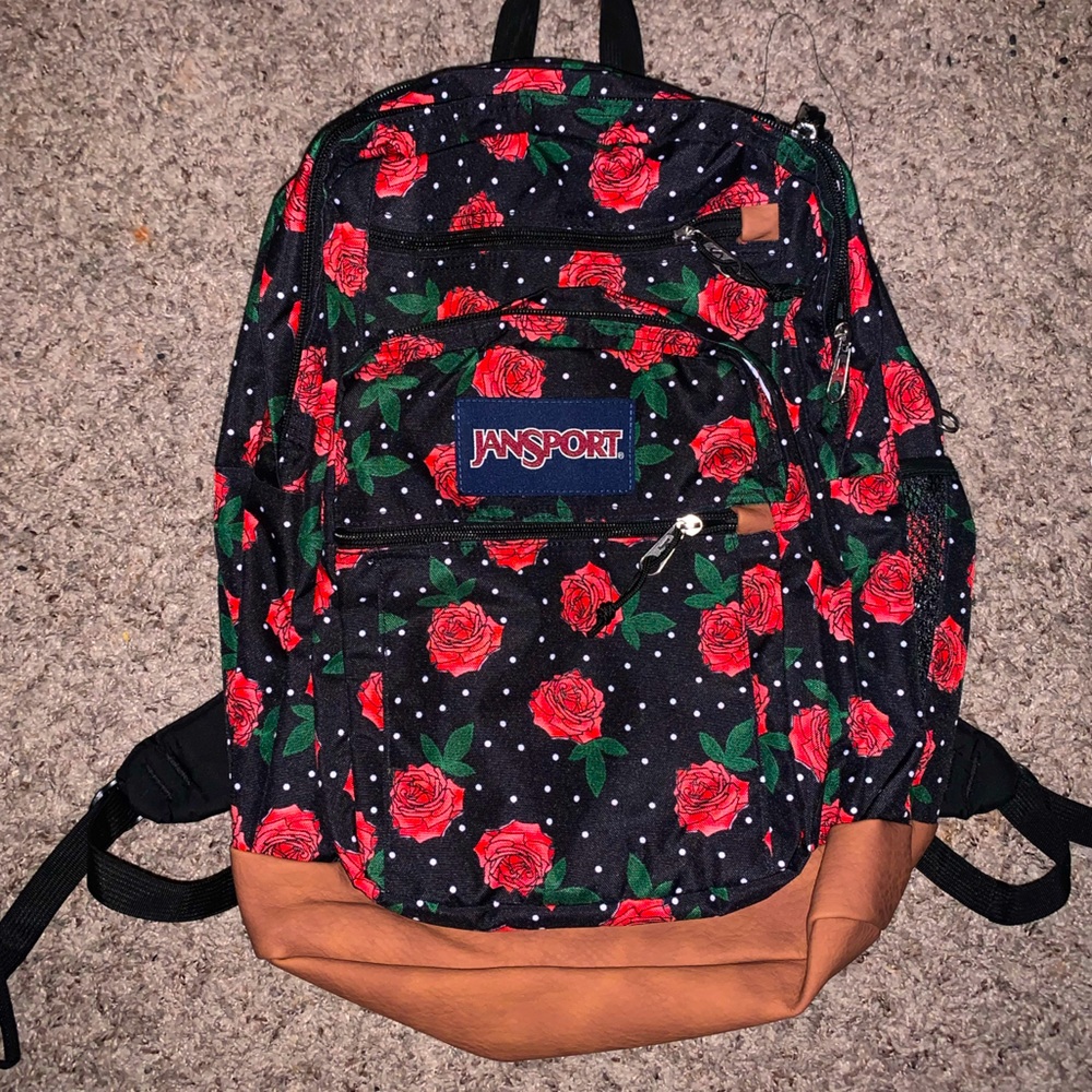 JanSport Black And Red Roses Backpack